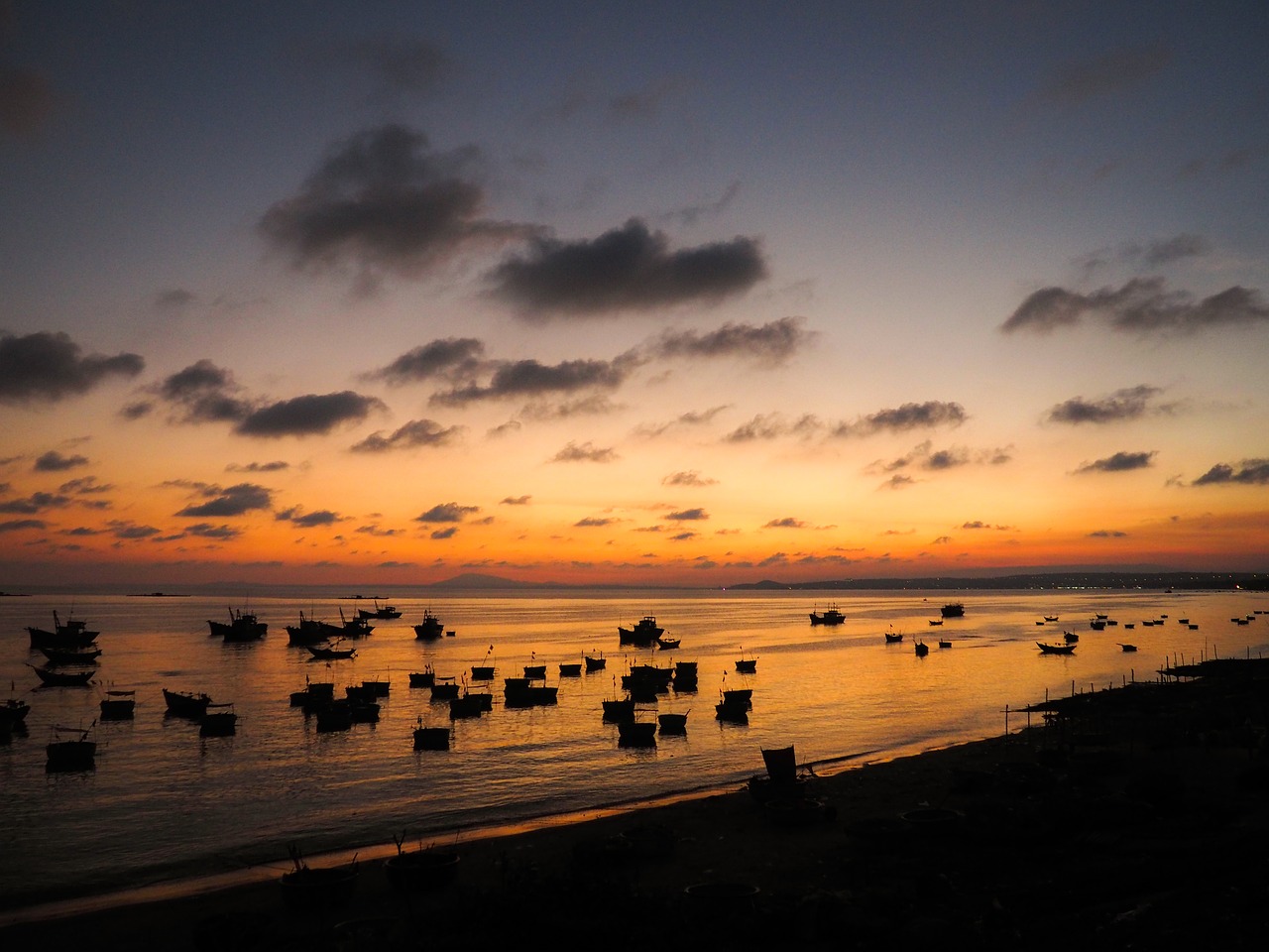 sunset sea fishermen free photo