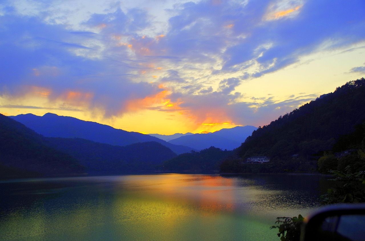 sunset japan lake free photo