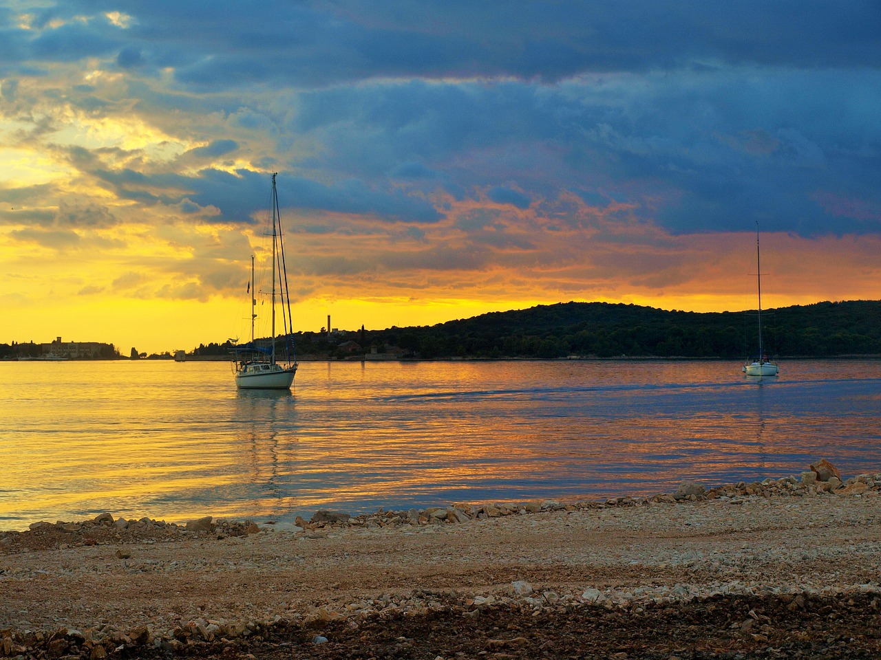 sunset boat sea free photo