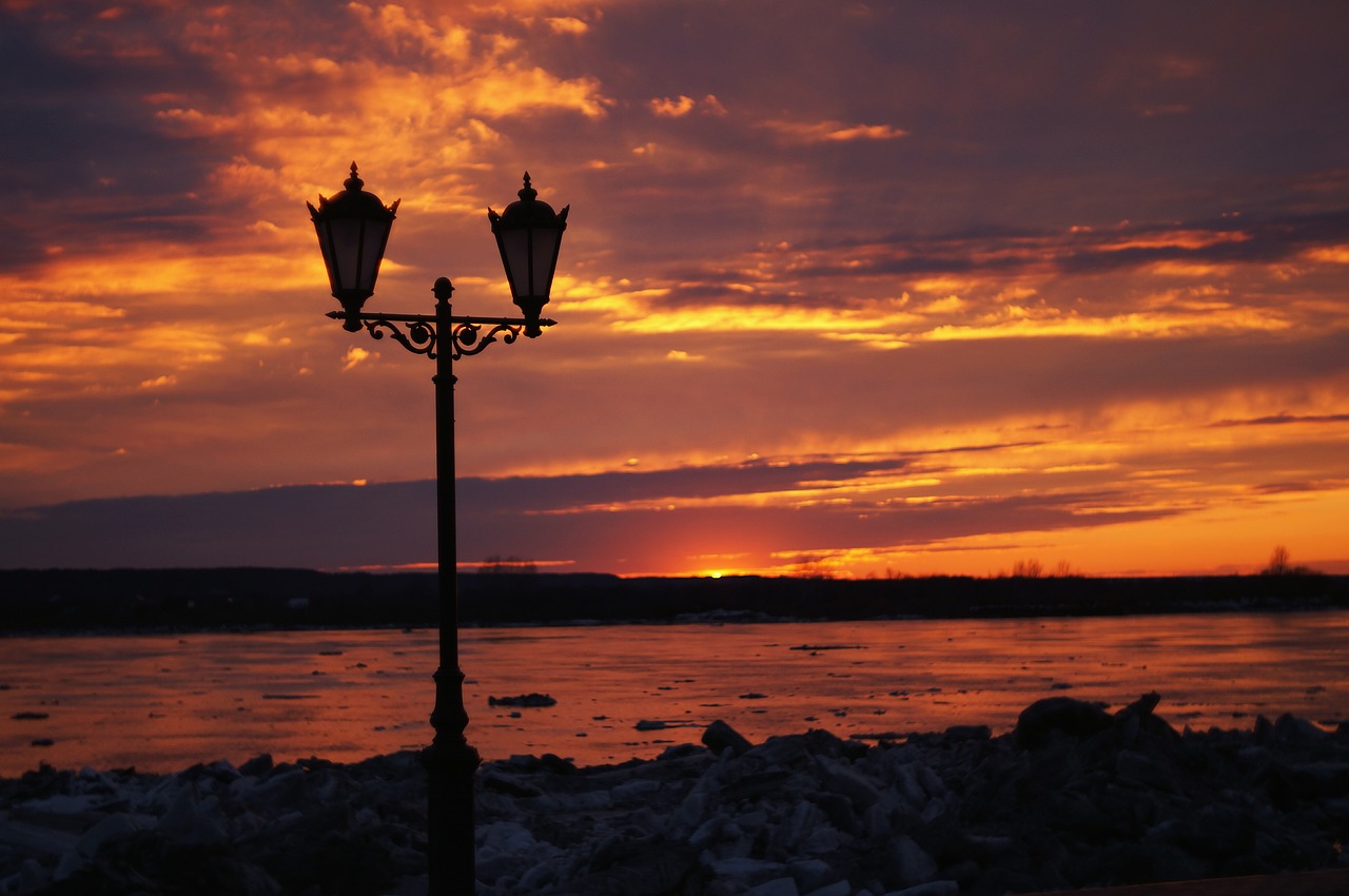 sunset lantern river free photo