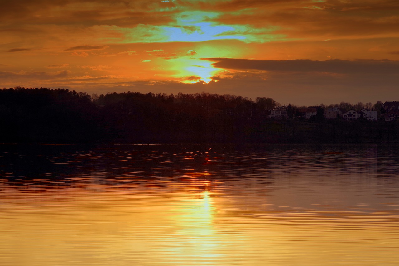 sunset water lake free photo