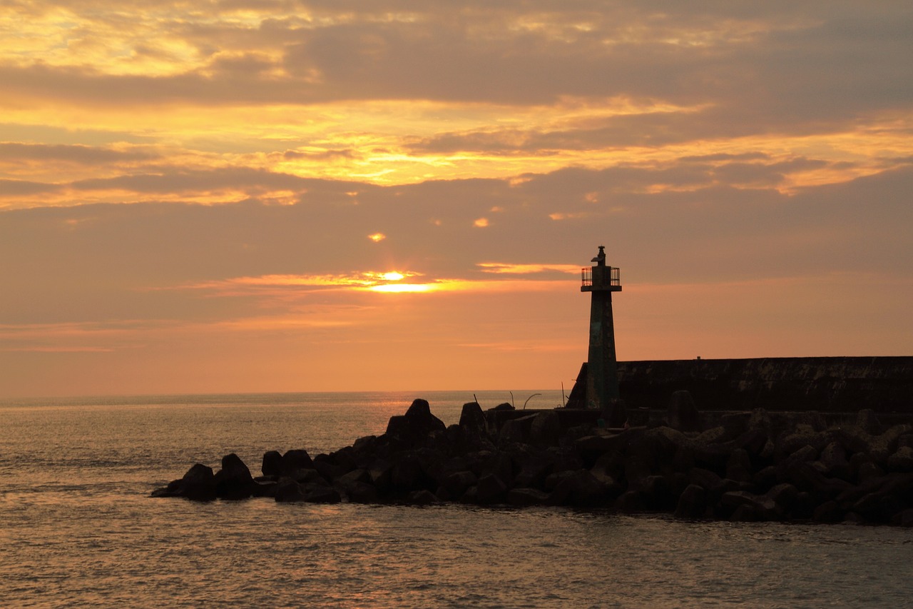 sunset port lighthouses free photo