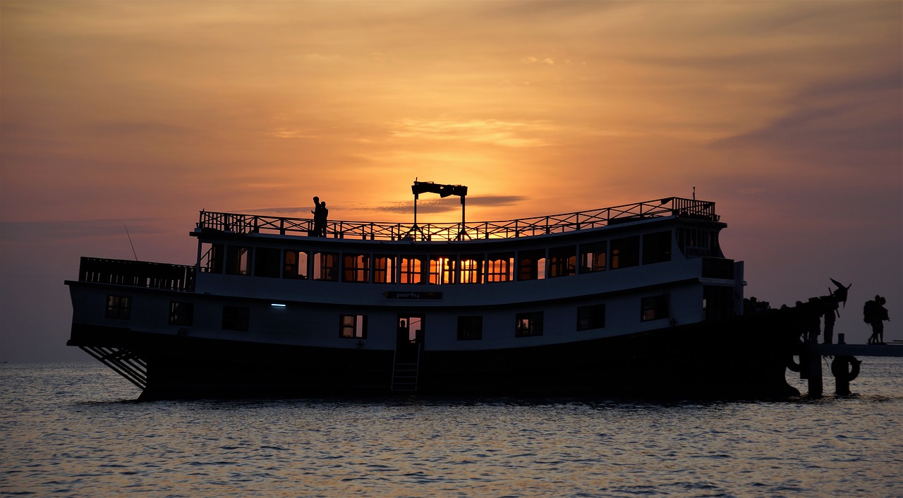 sunset boat cambodia free photo