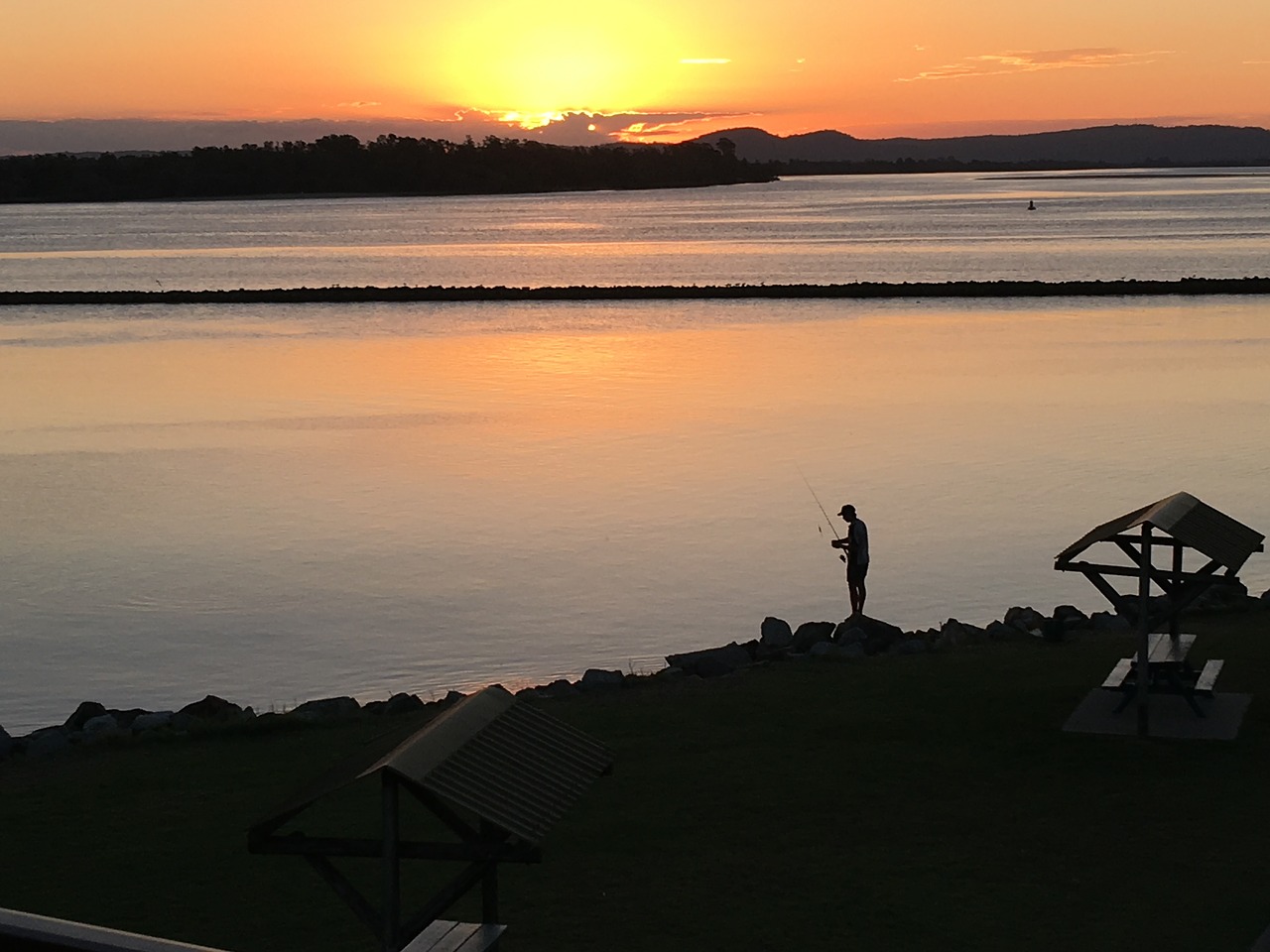 sunset fishing river free photo