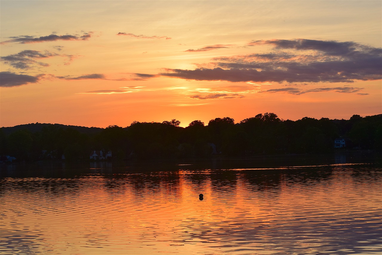 sunset lake clouds free photo