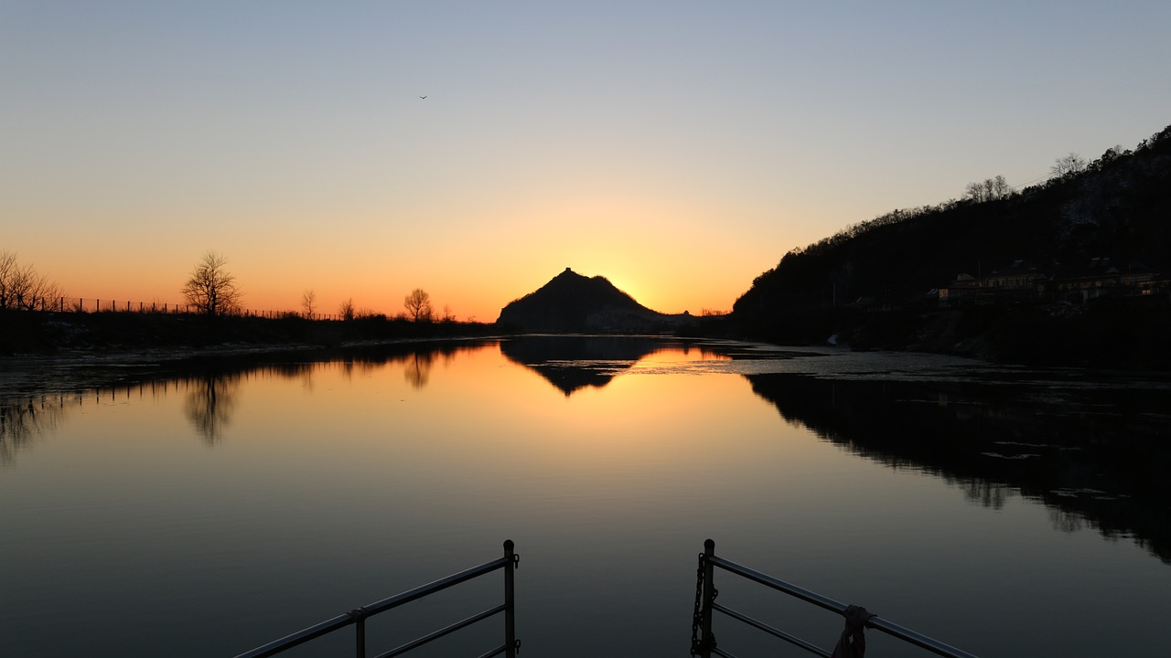 sunset yalu river north korea free photo