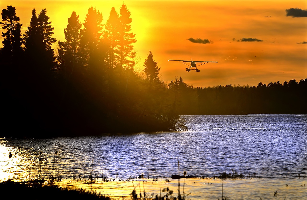 sunset landscape seaplane free photo