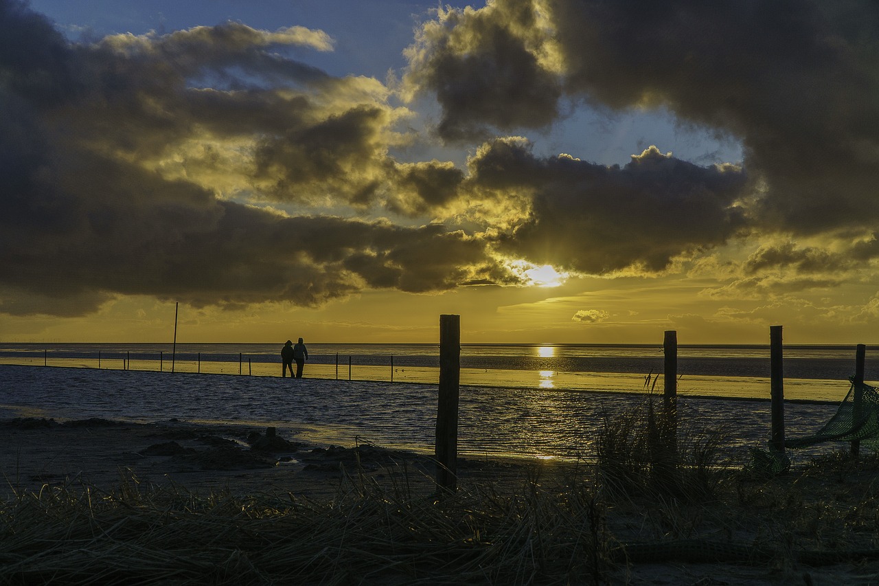 sunset wadden sea norddeich free photo