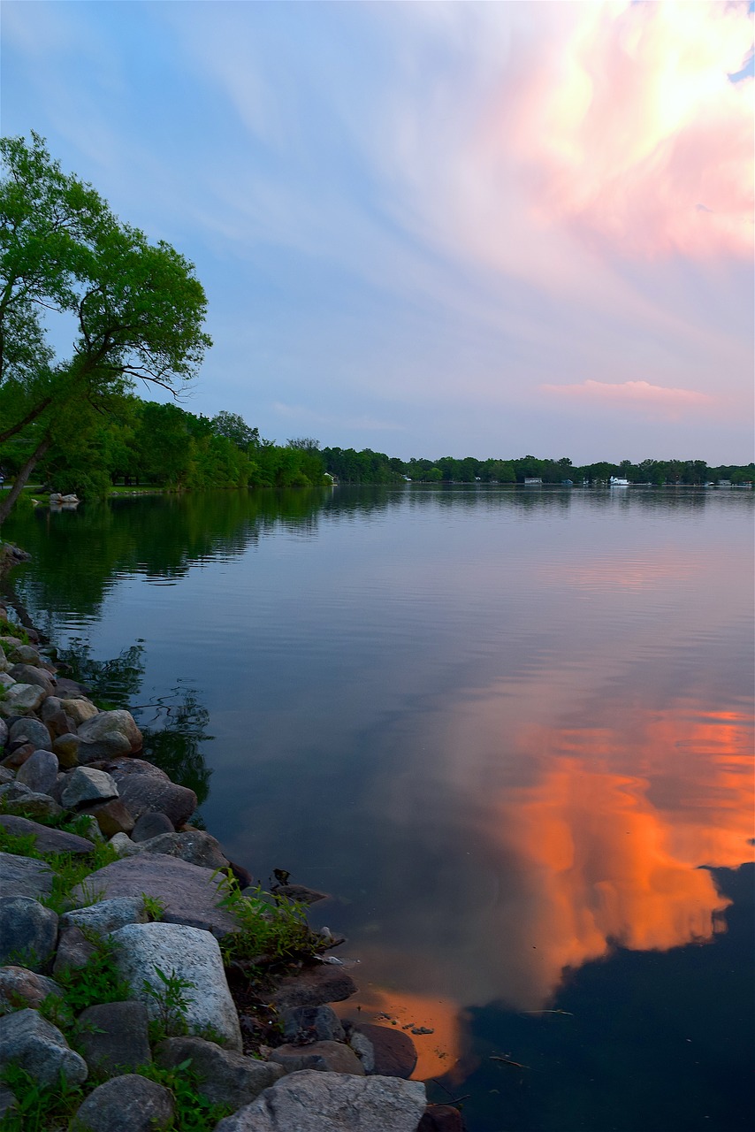 sunset clouds lake free photo