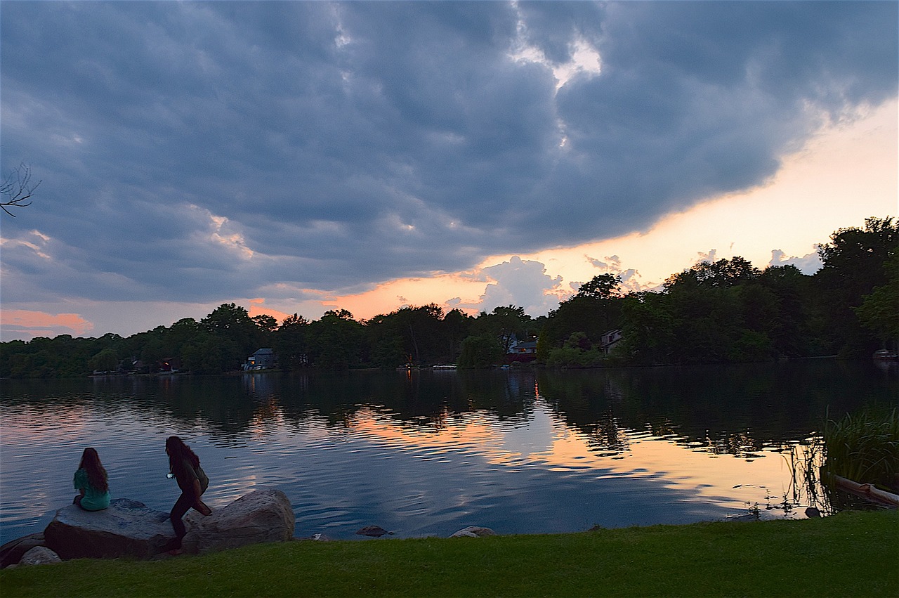 sunset lake children free photo