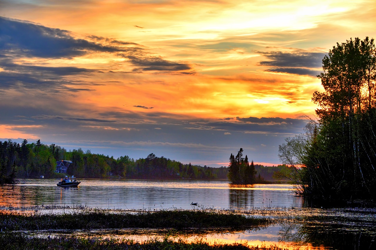 sunset fishermen sky free photo