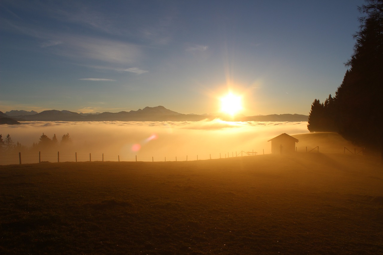 sunset fog mountain landscape free photo