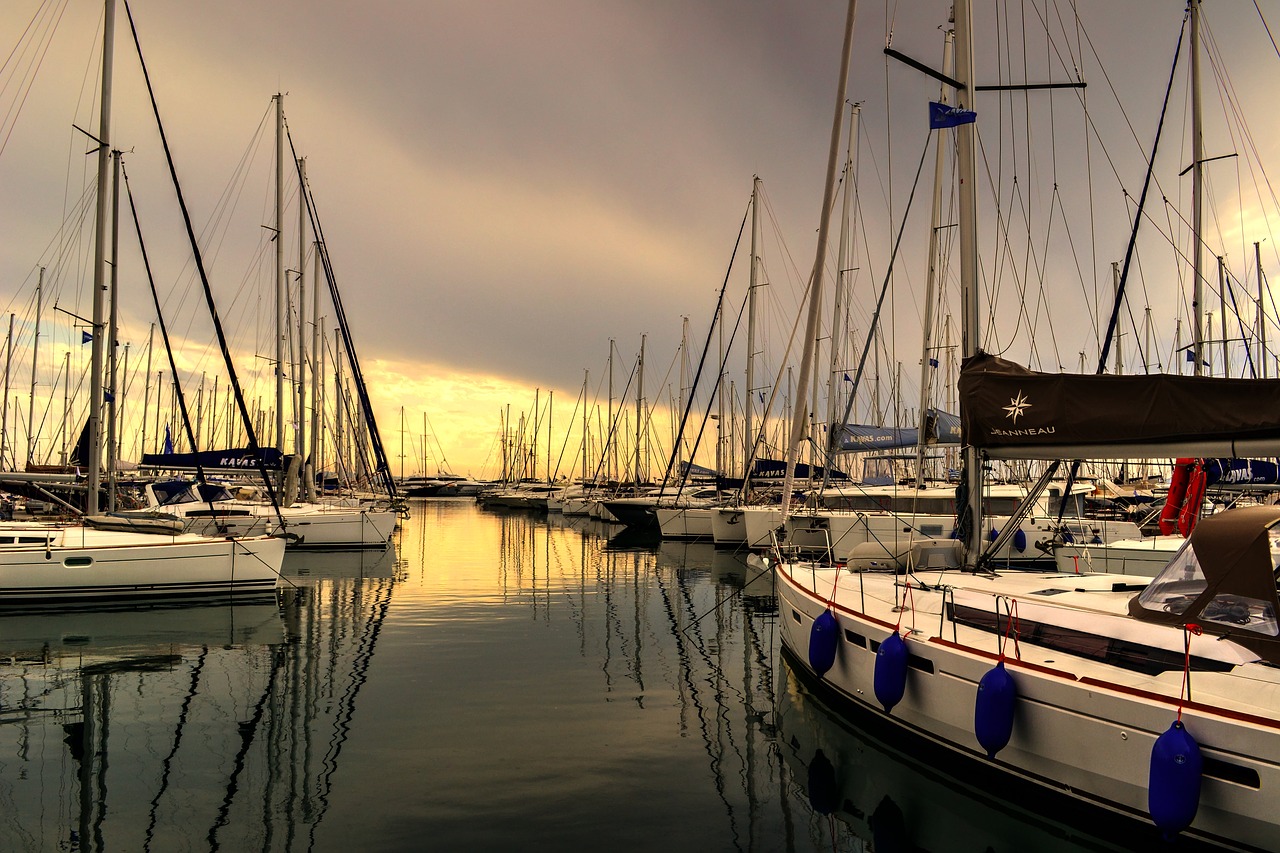 sunset boats port free photo