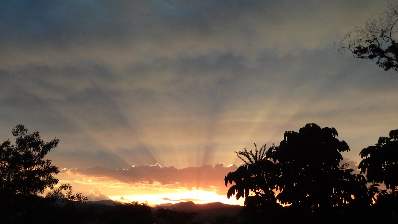 sunset mountain rays free photo