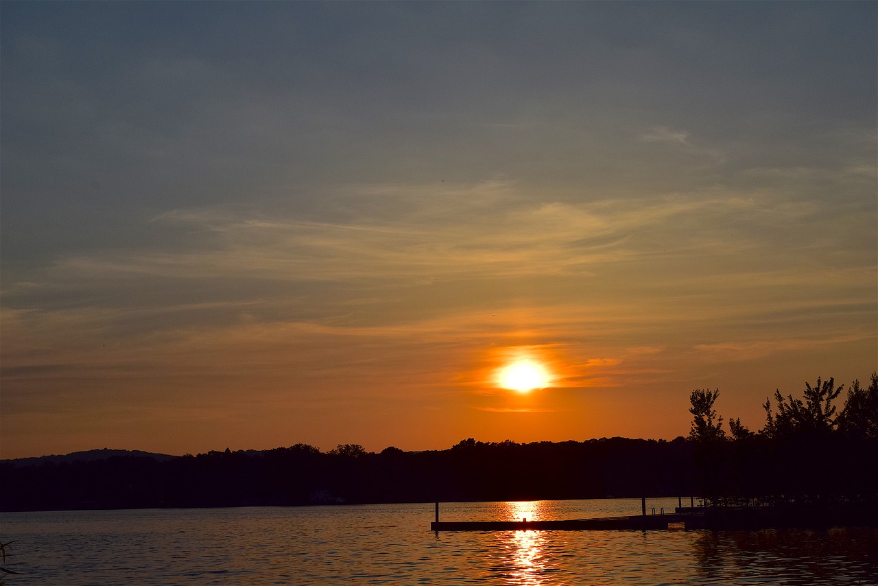 sunset lake silhouette free photo