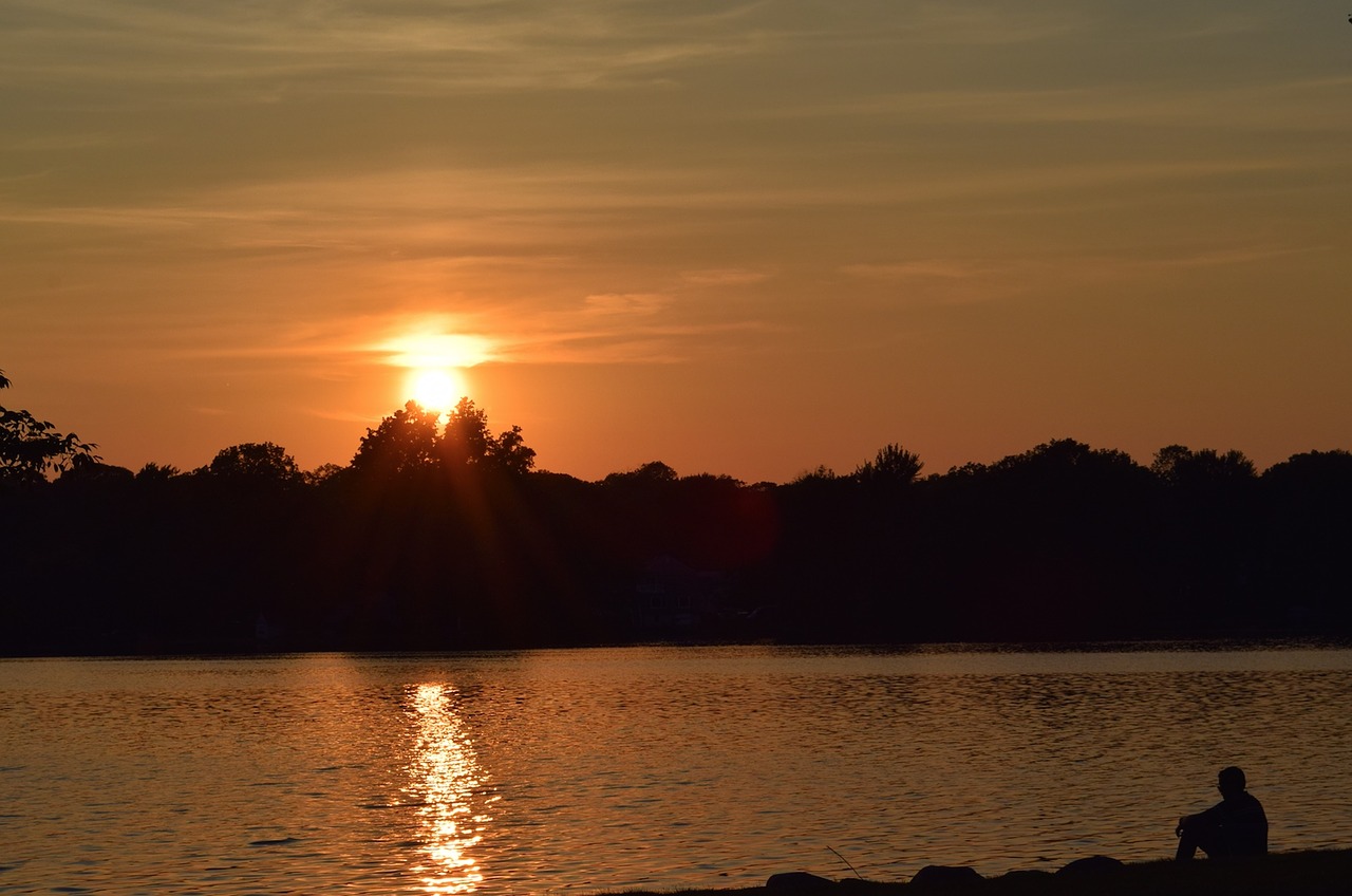 sunset lake silhouette free photo