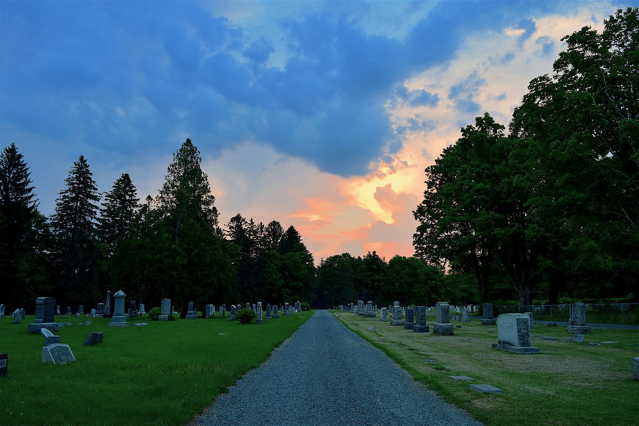 sunset clouds cemetery free photo
