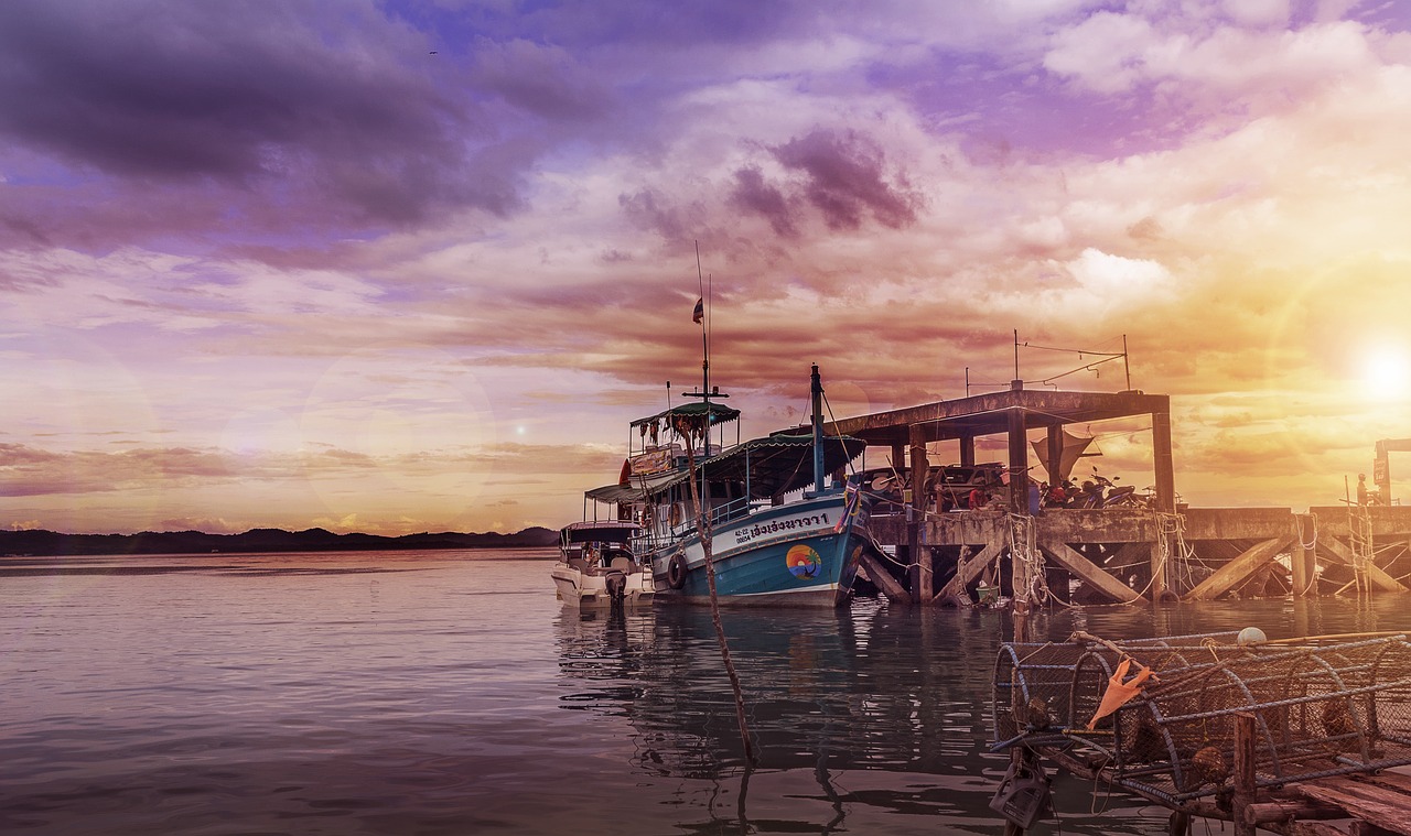 sunset boat cloud free photo