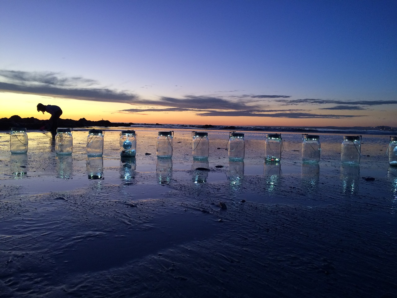 sunset lanterns beach free photo