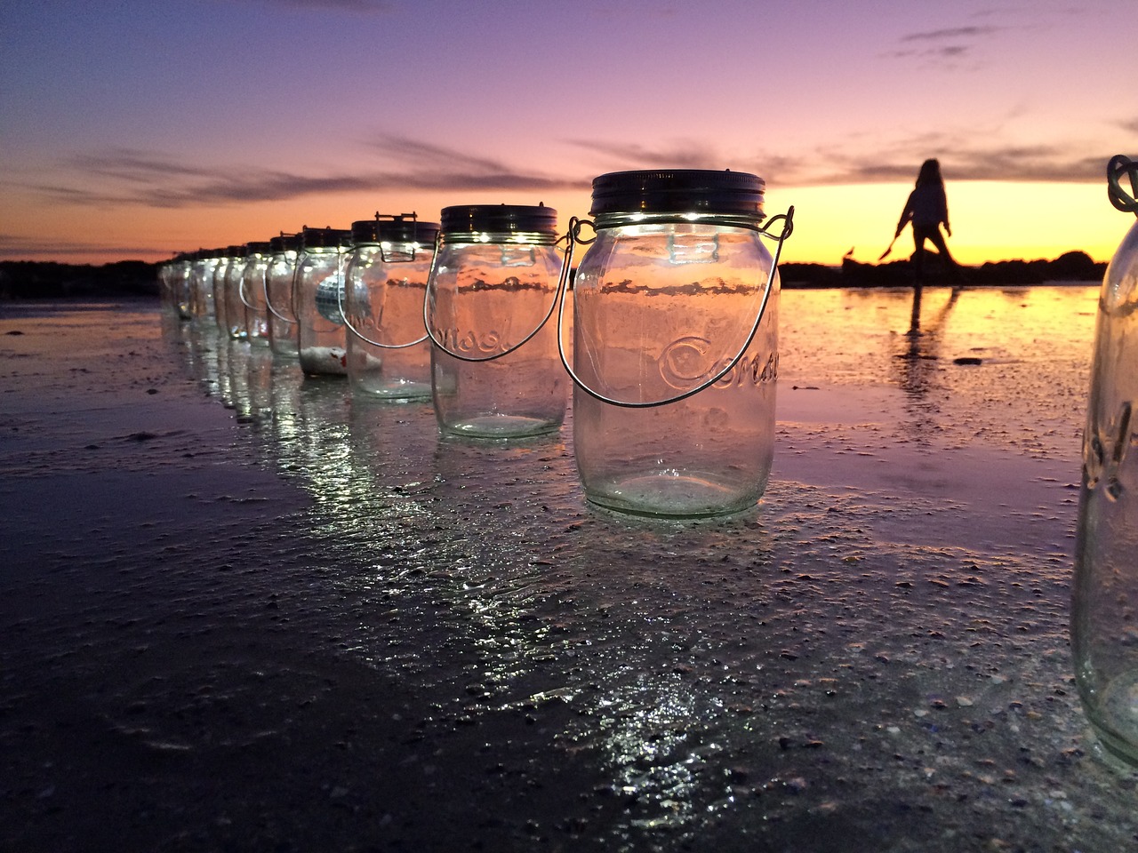 sunset lanterns beach free photo