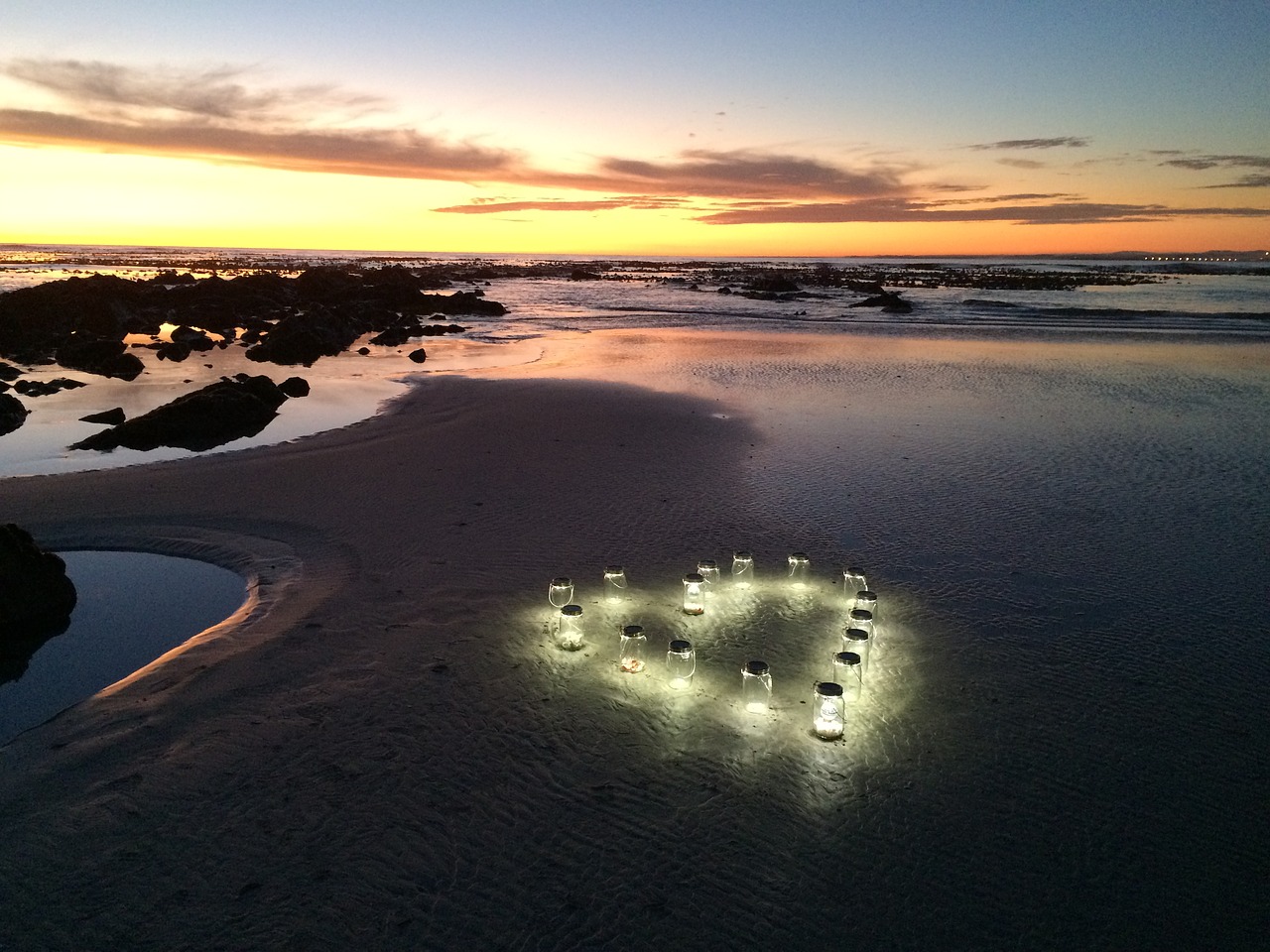 sunset lanterns beach free photo