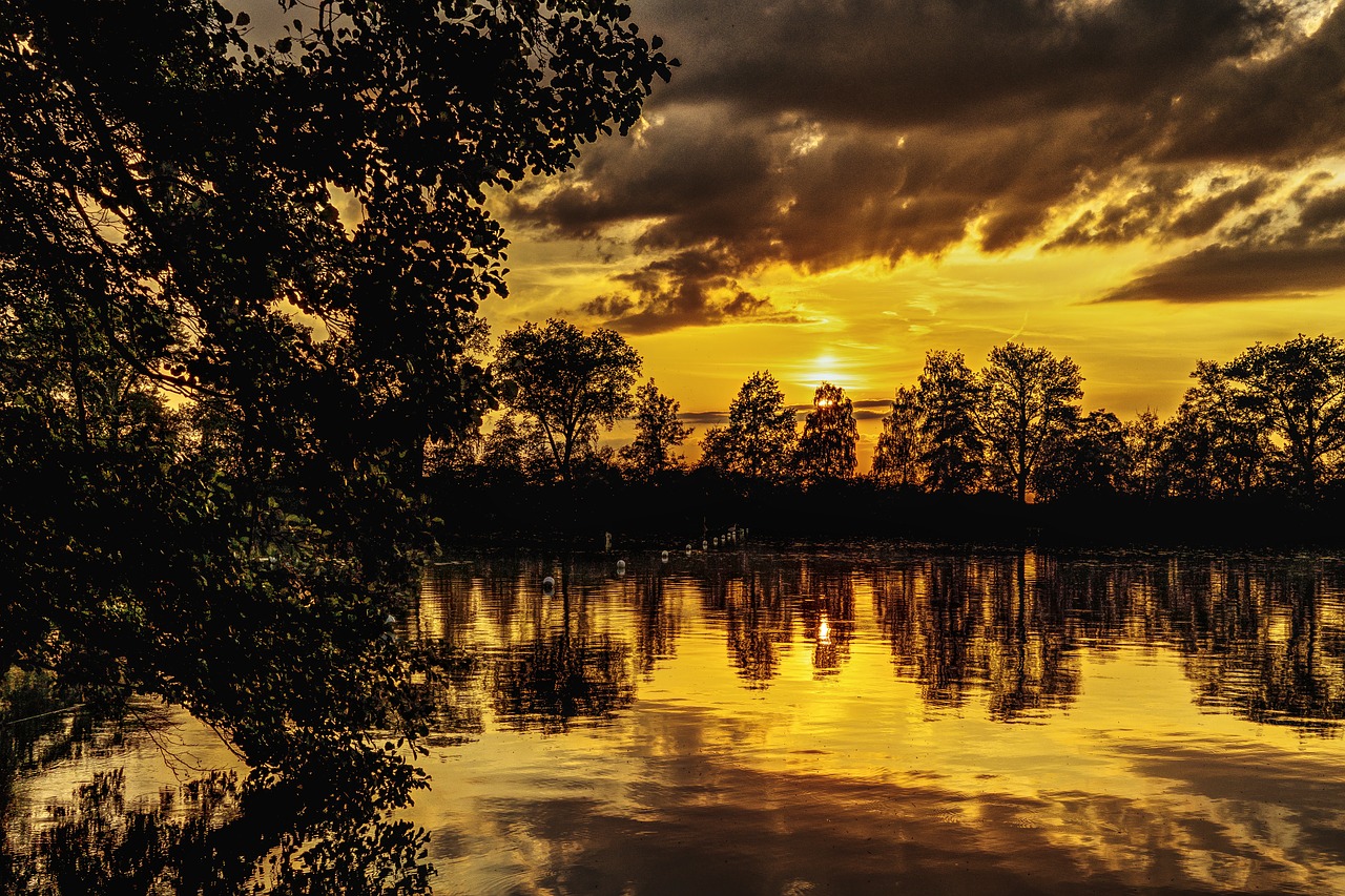 sunset lake mirroring free photo