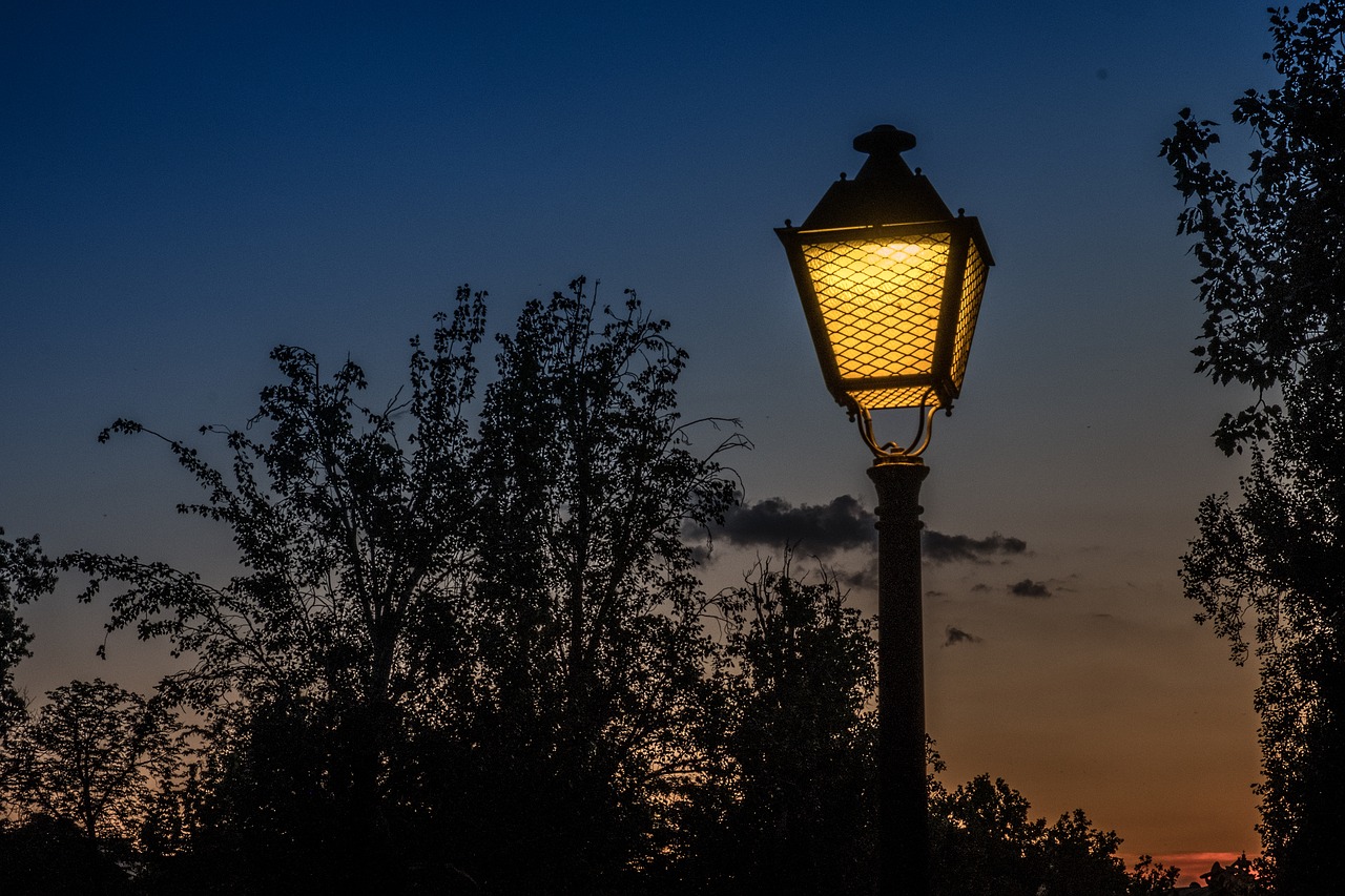 sunset street lamp light free photo