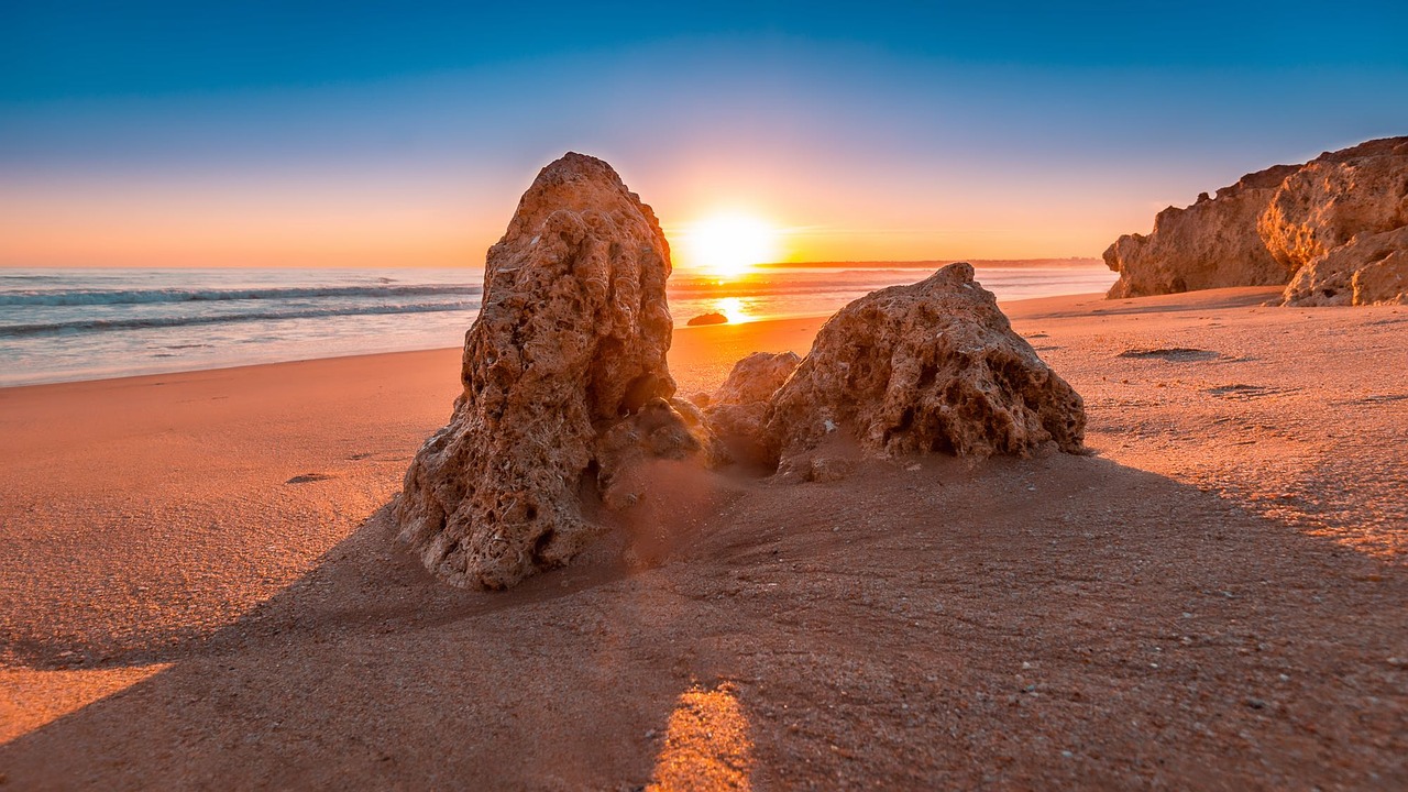 sunset beach algarve free photo