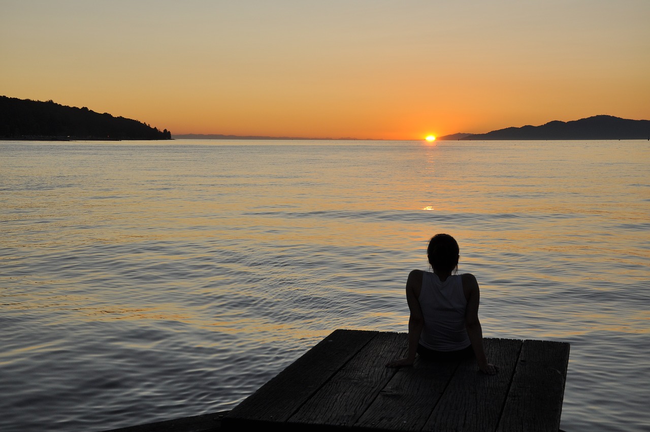 sunset dock person free photo