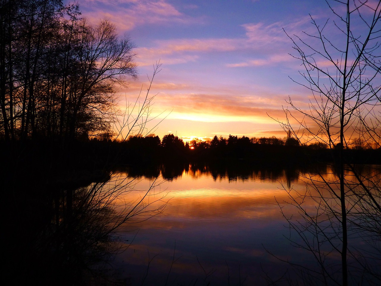 sunset lake mirroring free photo