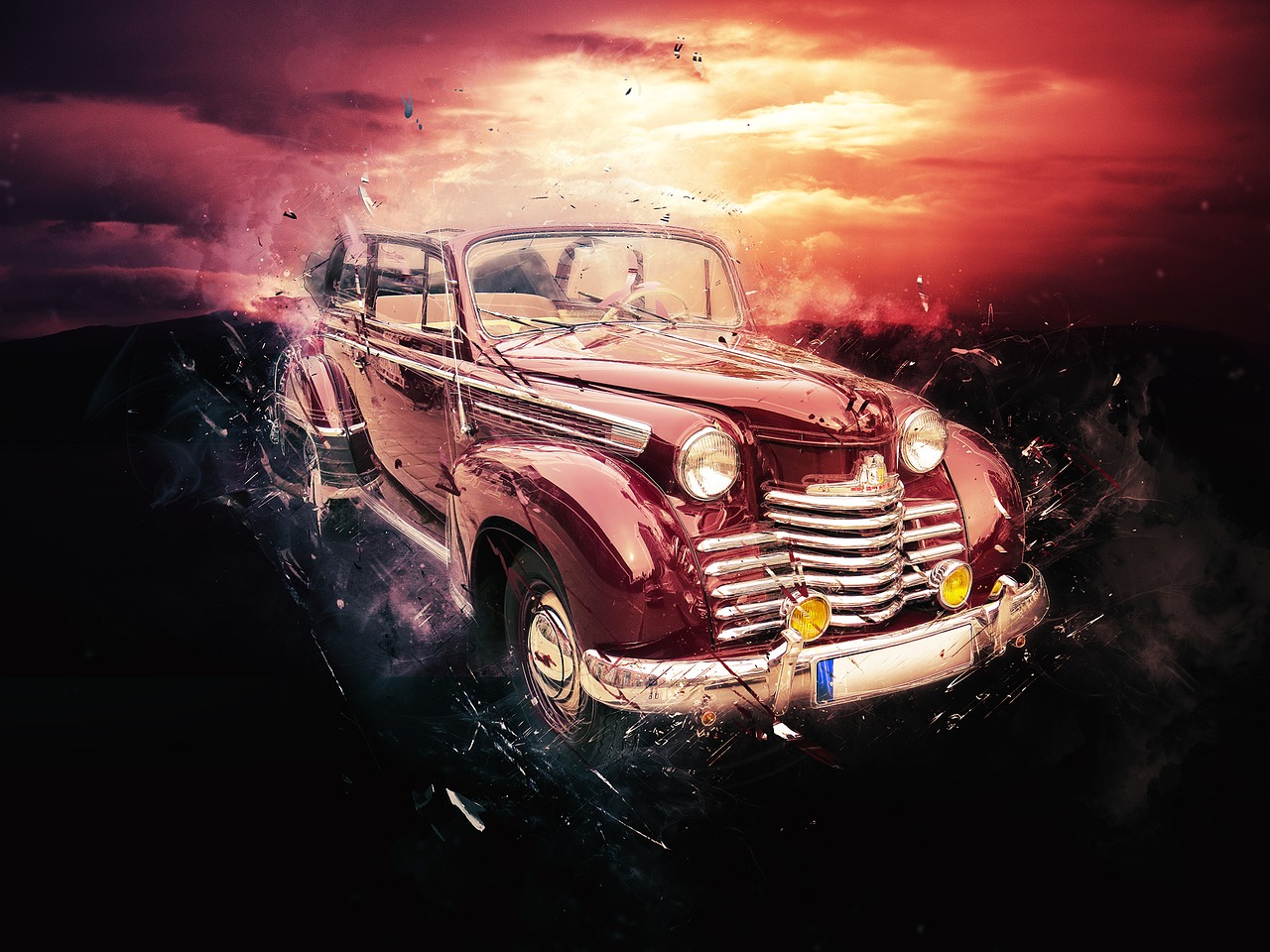 sunset car vintage car free photo