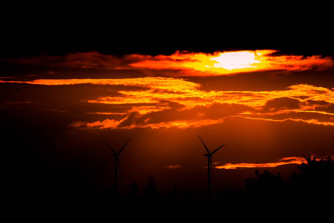 sunset wind power windräder free photo