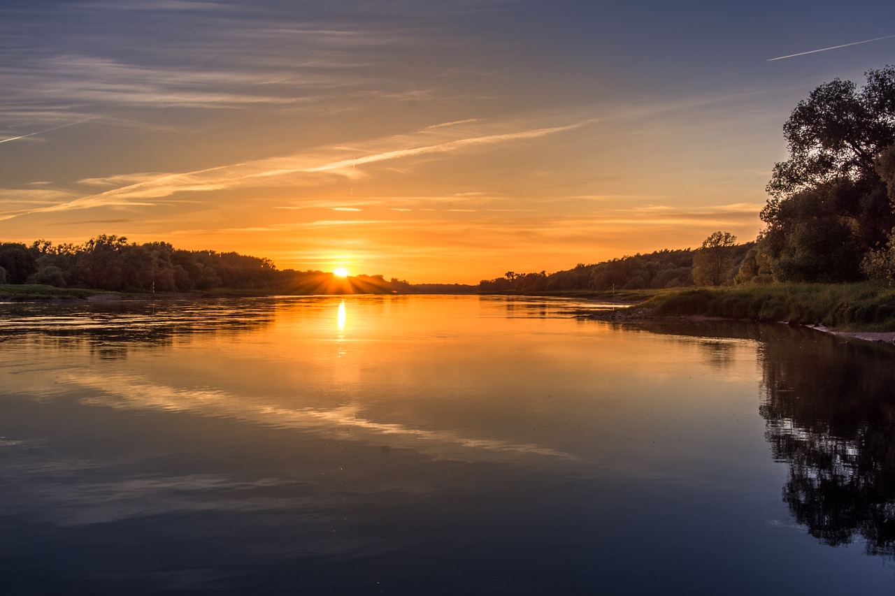 sunset river elbe free photo