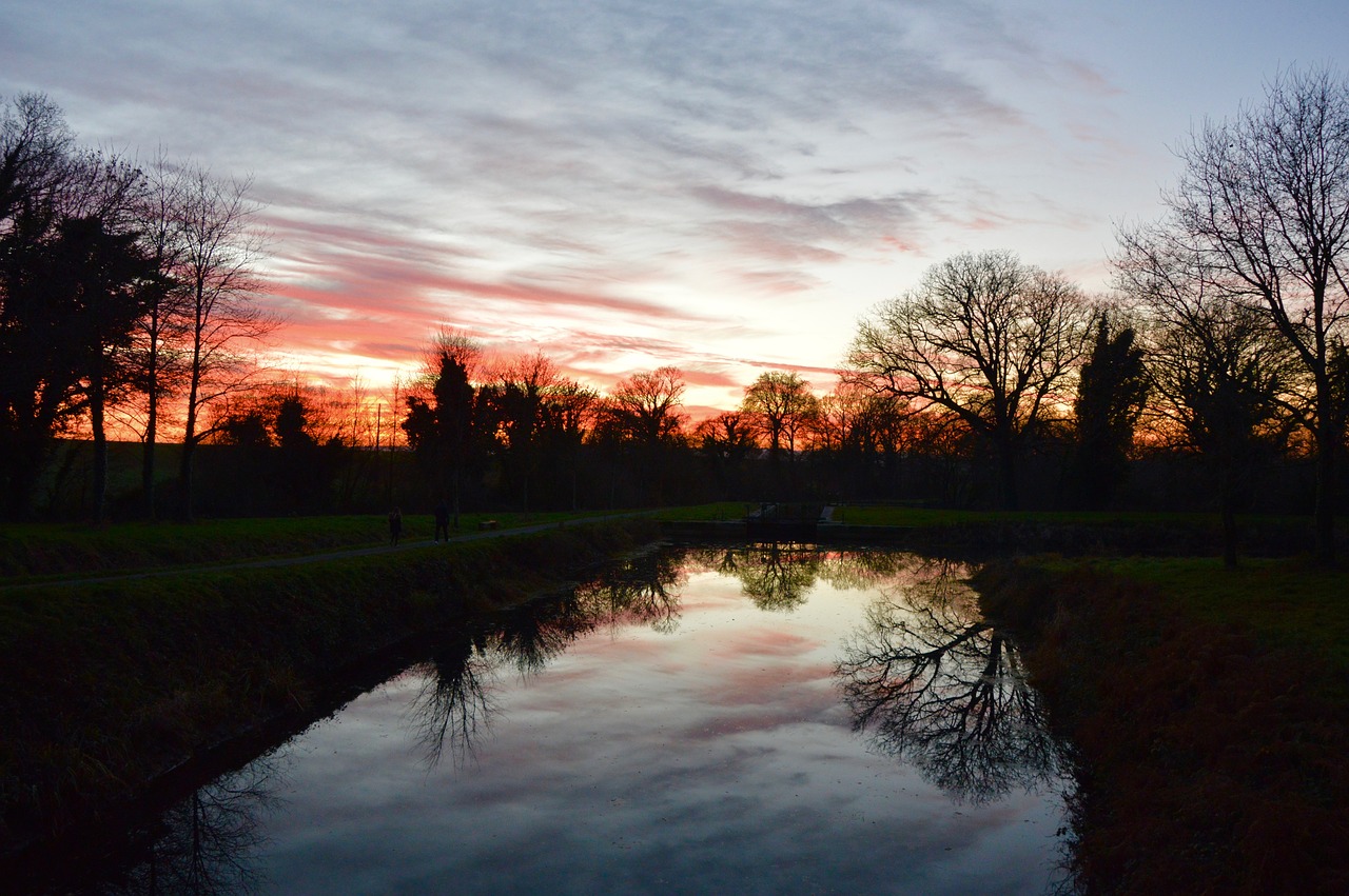 sunset river trees free photo