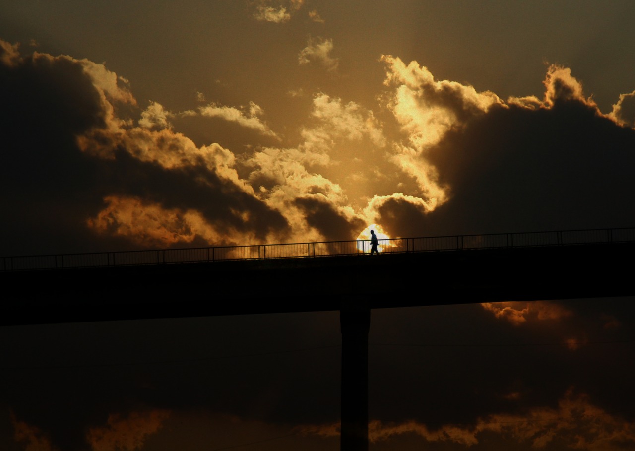 sunset bridge man free photo