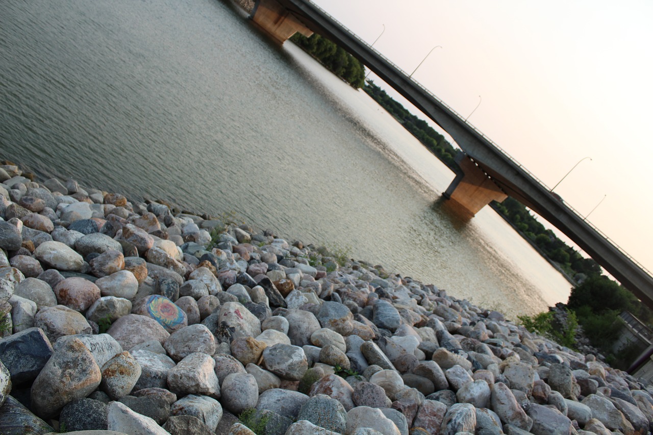sunset river side bridges free photo