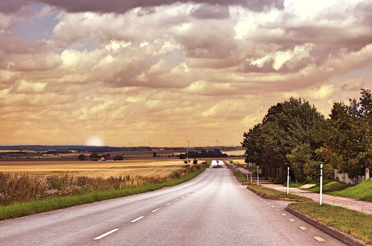 sunset road sky free photo