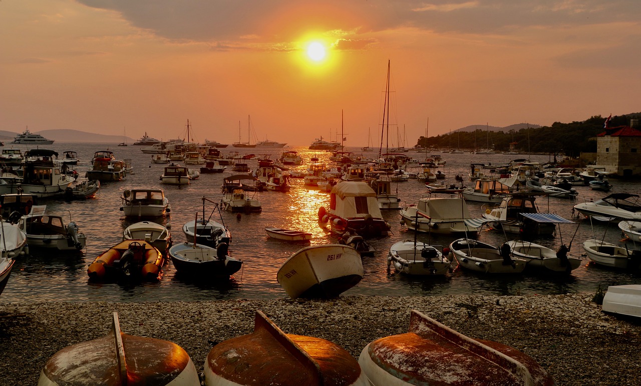 sunset boats croatia free photo