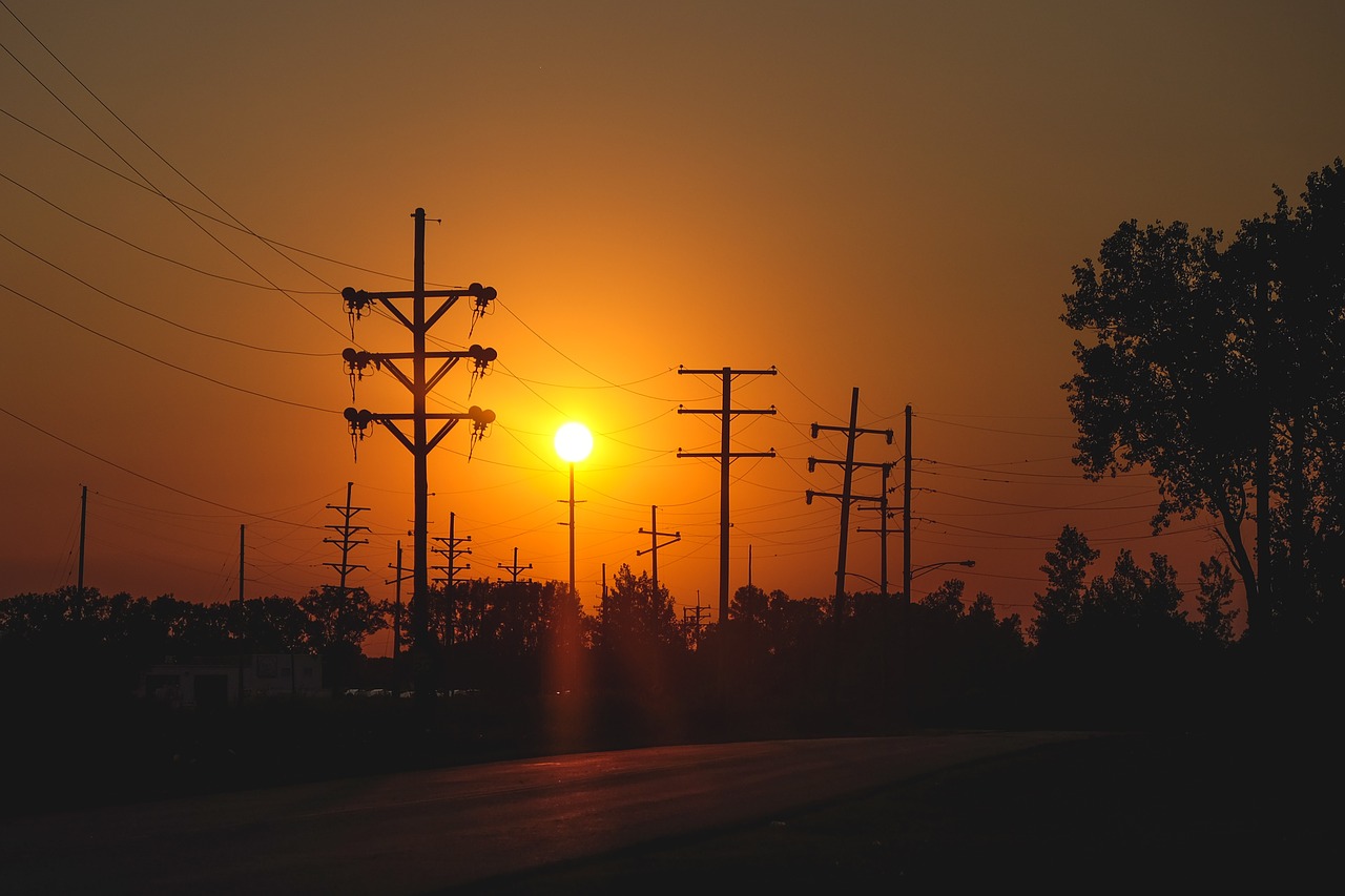 sunset dusk power lines free photo