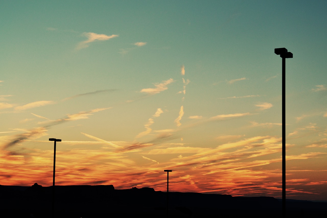 sunset sky lamp posts free photo