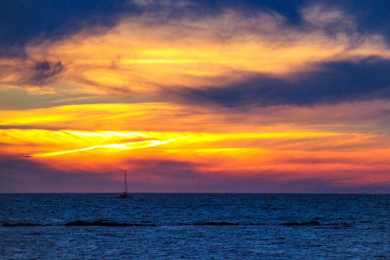 sunset boat ocean free photo