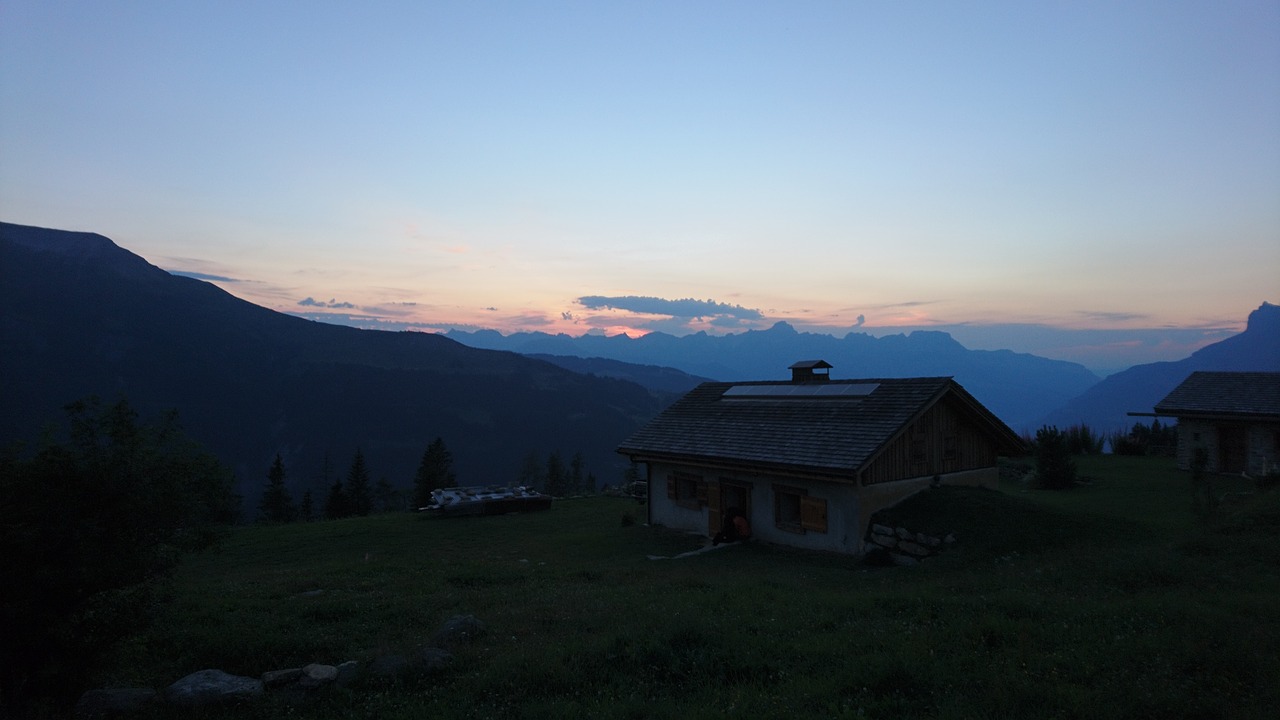 sunset mountain chalet free photo