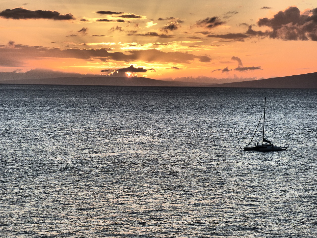 sunset boat ocean free photo