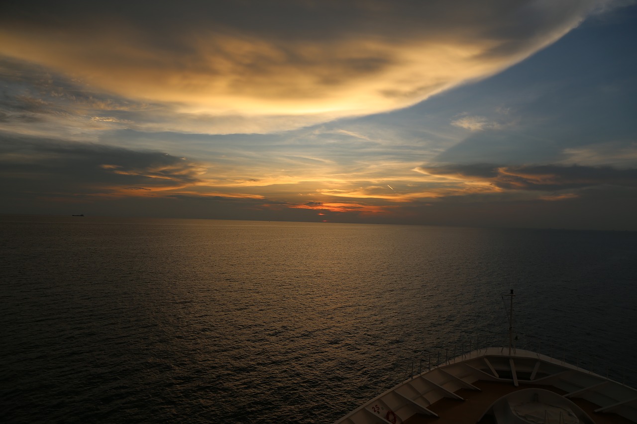 sunset ship sea free photo