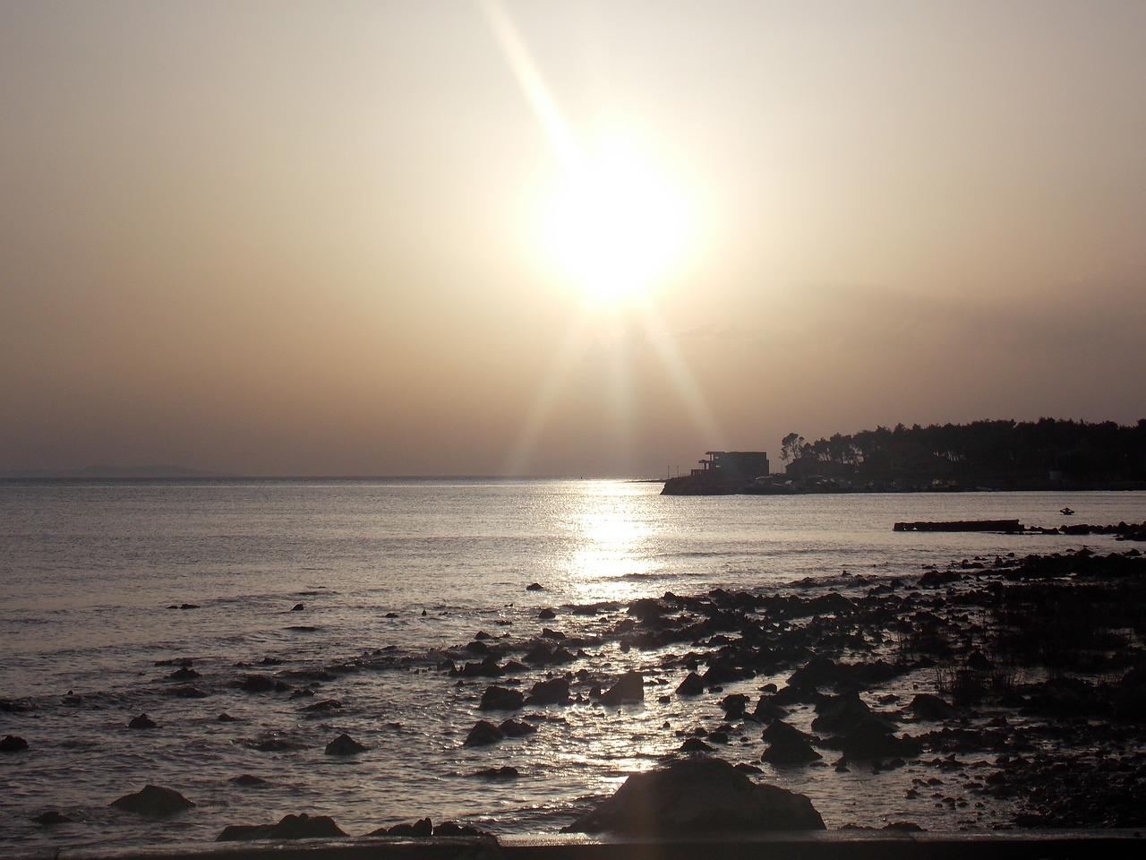 sunset sea rocks free photo