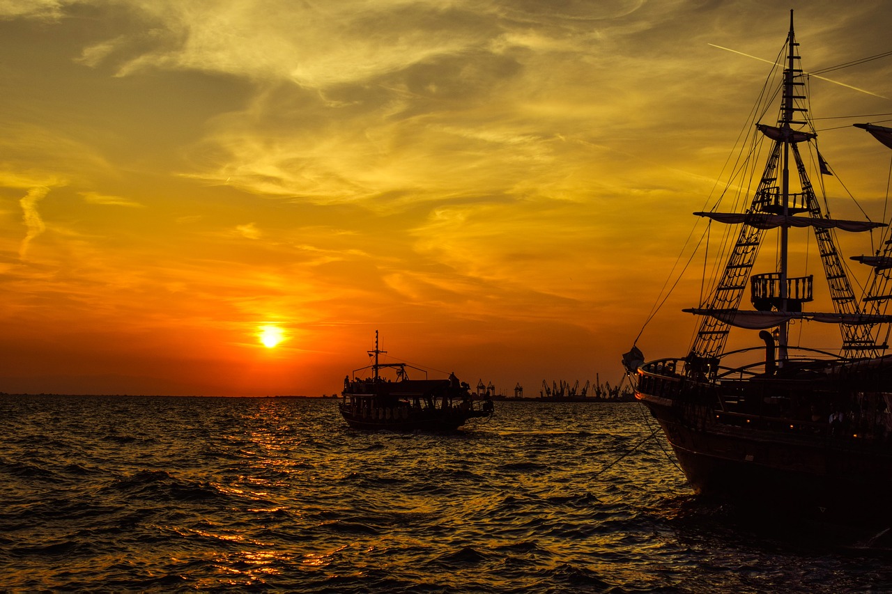 sunset port ship free photo