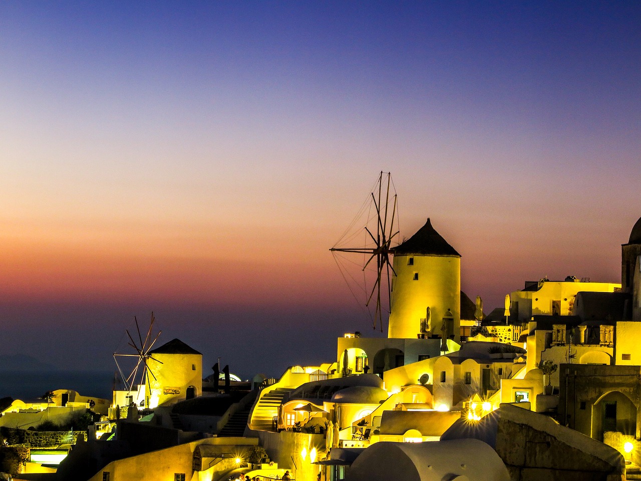 sunset santorini windmill free photo