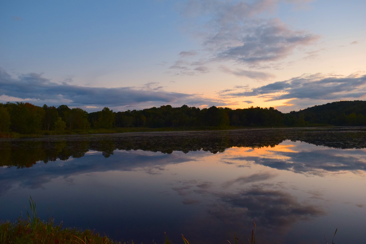 sunset lake clouds free photo