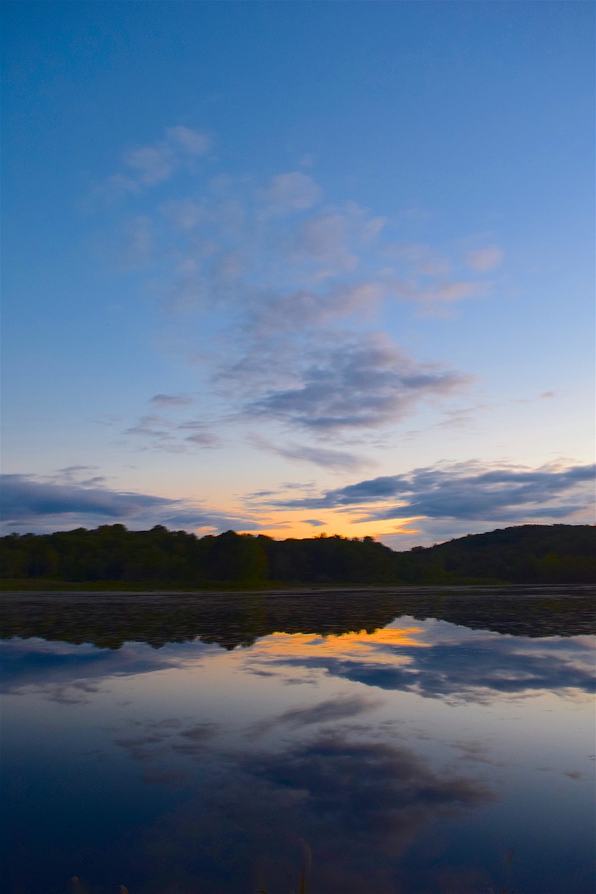 sunset lake clouds free photo