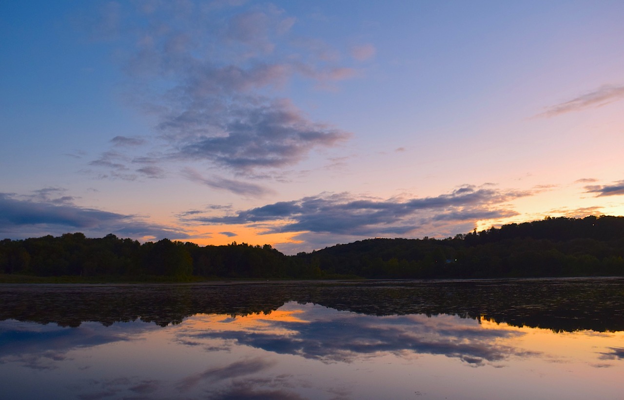 sunset lake clouds free photo